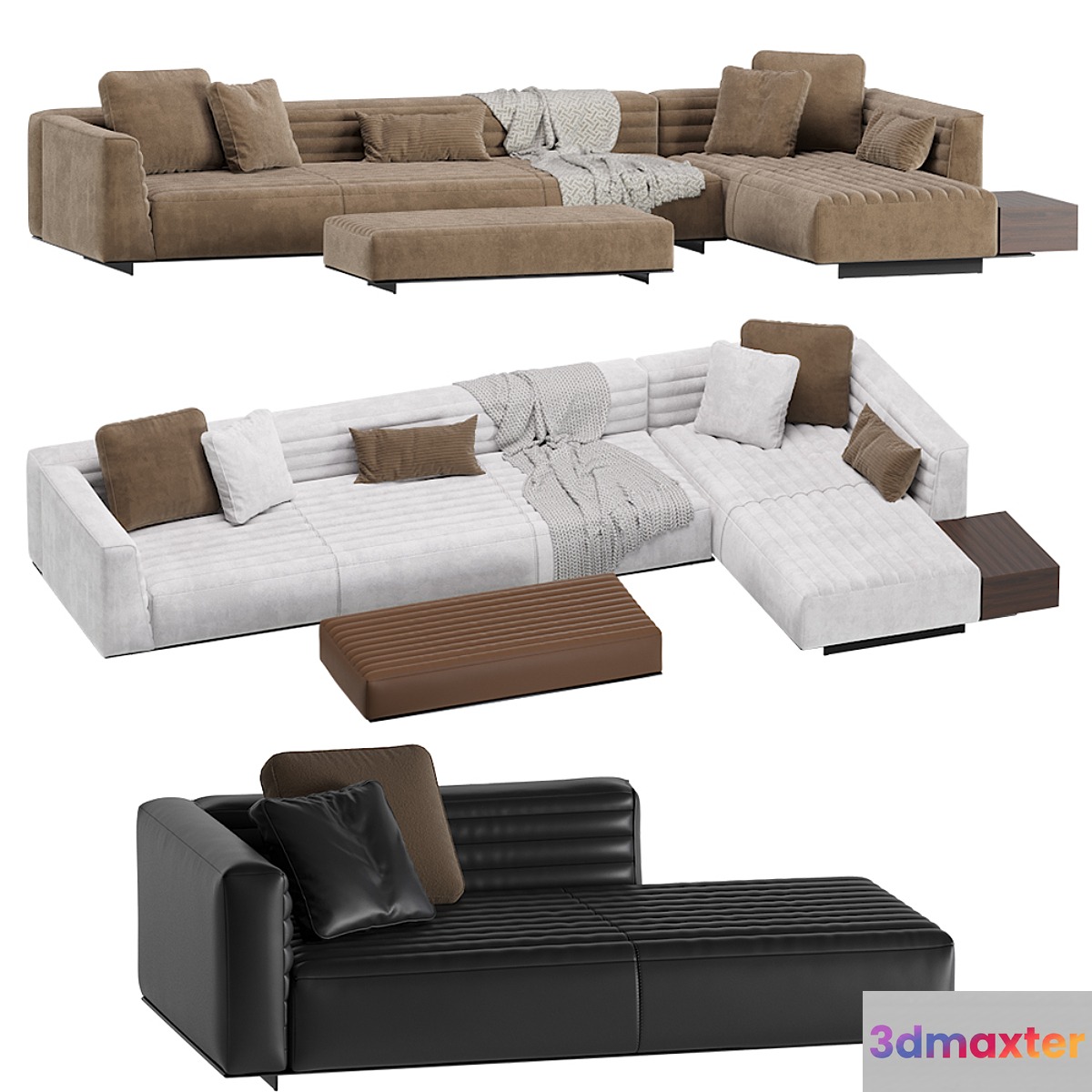 Roger Modular Sofa Minotti 2 version Leather & Velvet