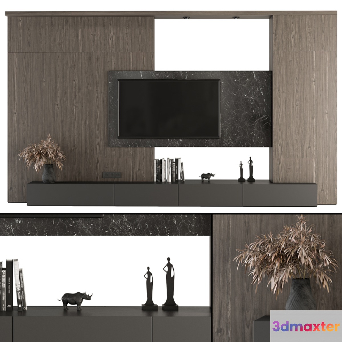 TV Wall Wood and Stone - Set 28