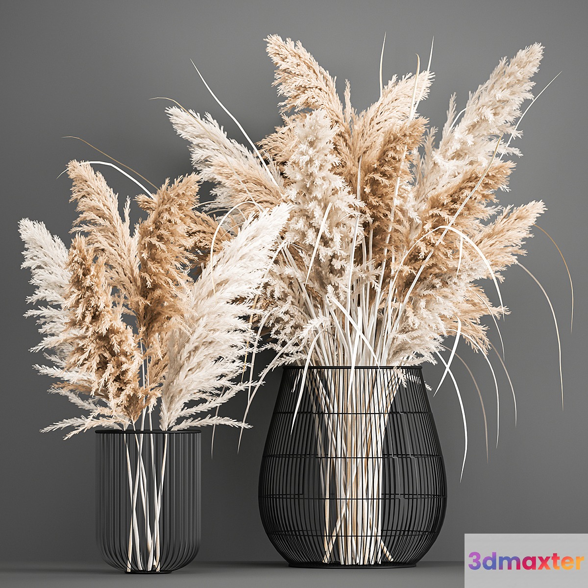 A lush bouquet of dried flowers in a basket with pampas Pampas grass Cortaderia a branch. 192.