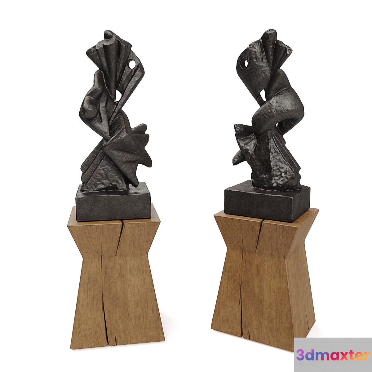 Metal Abstract figure wooden pedestal 3D Max