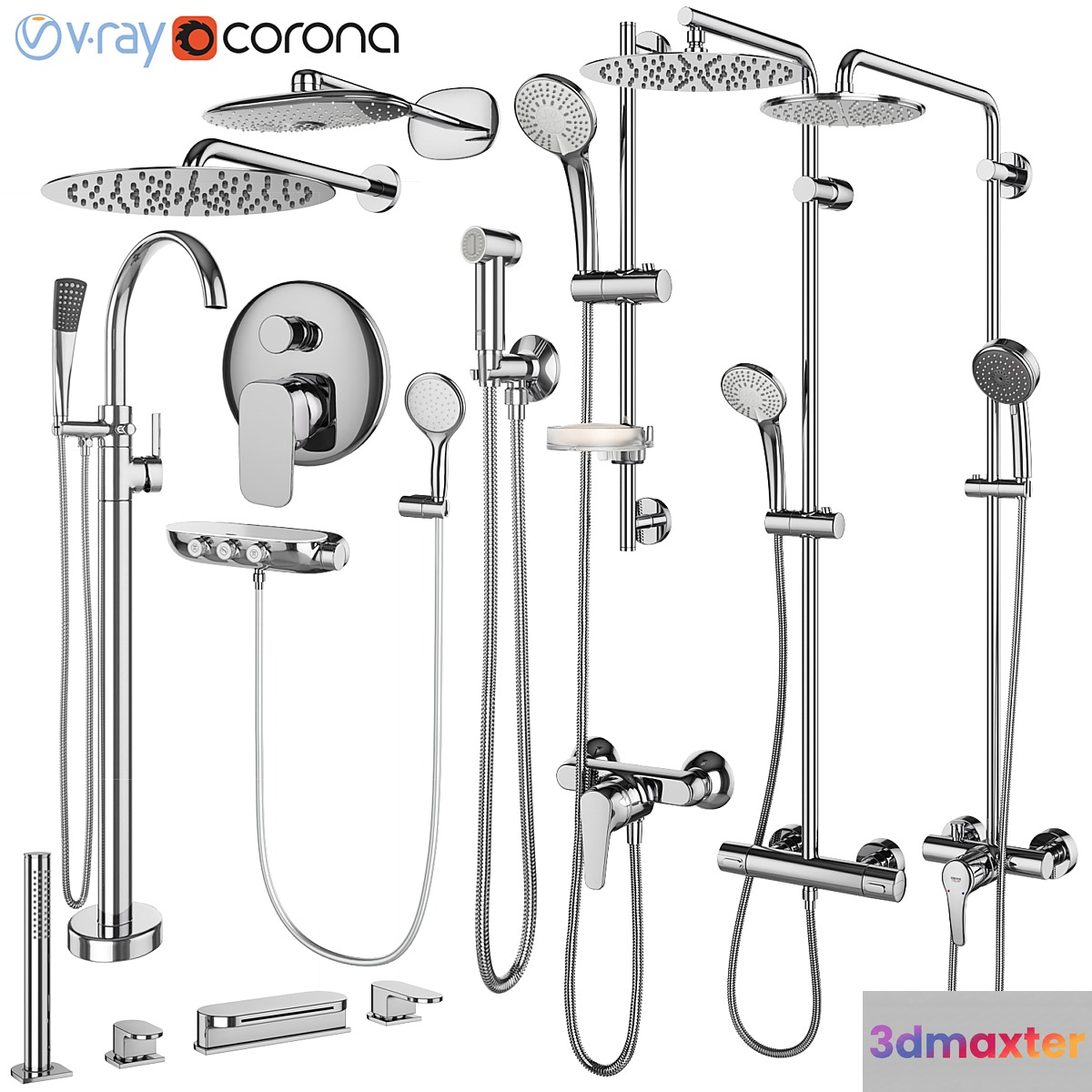 Faucets and shower systems Grohe and IDEAL standard set 144 3D Max