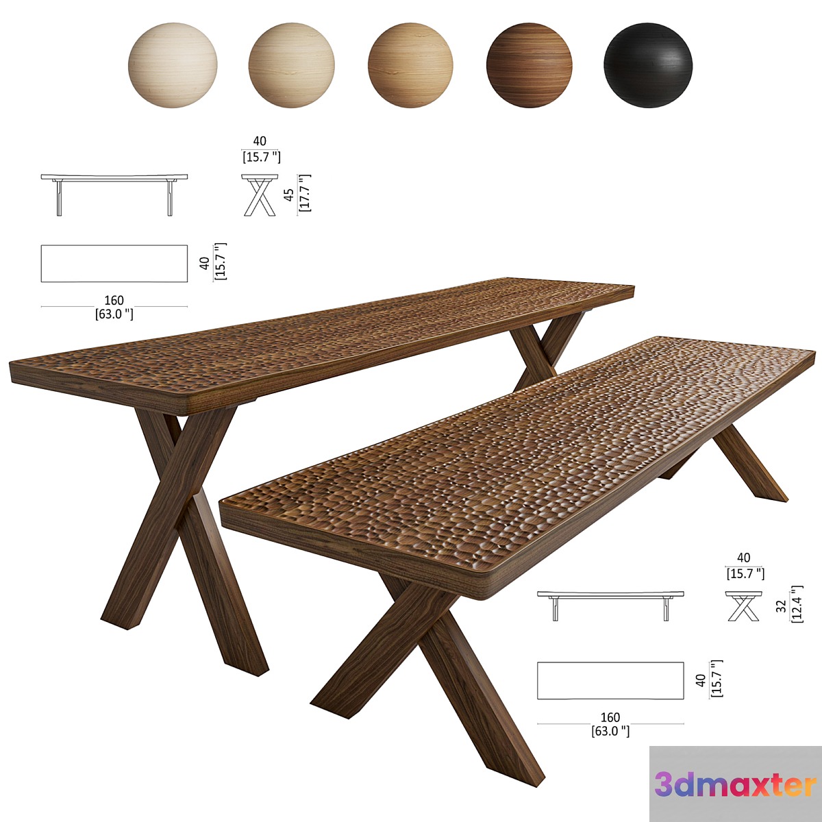 Bench Zanat Touch 160cm Wooden legs