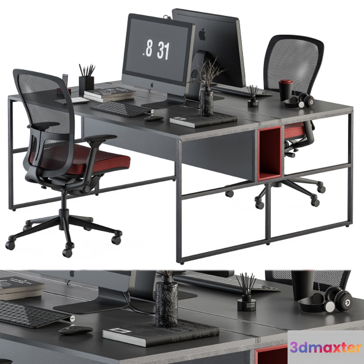 employee Set Red and Black - Office Furniture 245