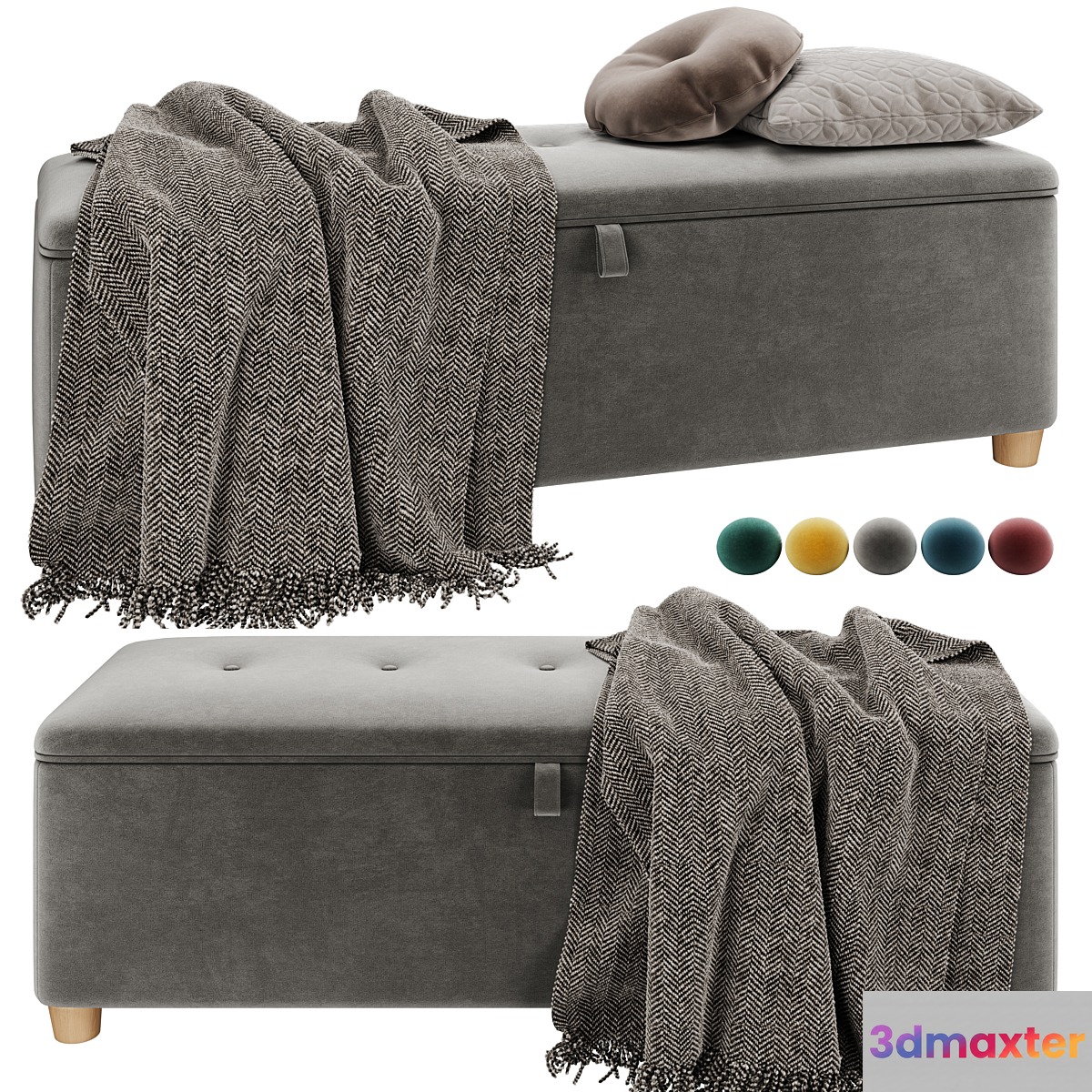 Bench pouf Edin Velvet Coral _ Gray _ Mustard _ Ocean _ Emerald from Divanru 3D Max