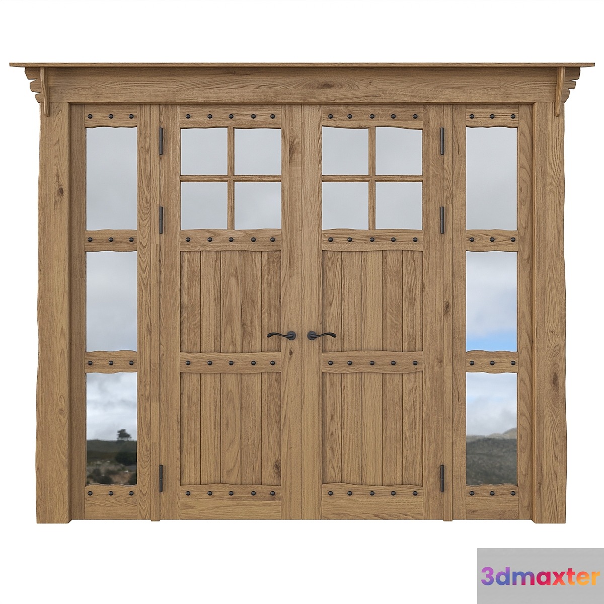 Hinged wooden door made of solid pine 3D Max