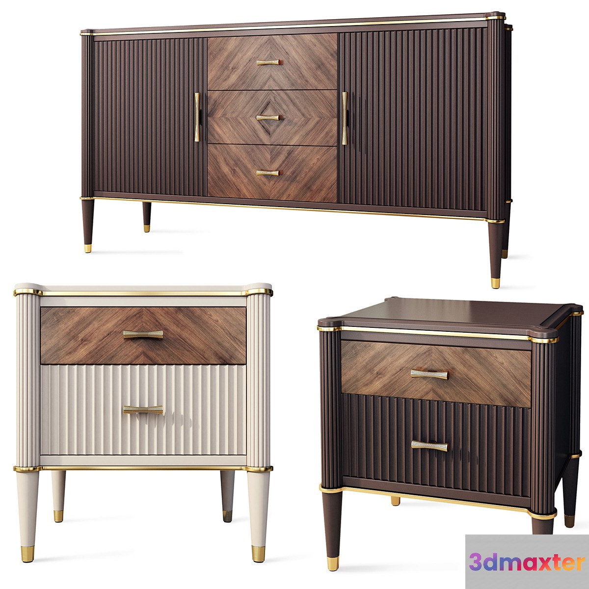 Chest of drawers and bedside tables Venice. Nightstand sideboard by Classico Italiano 3D Max
