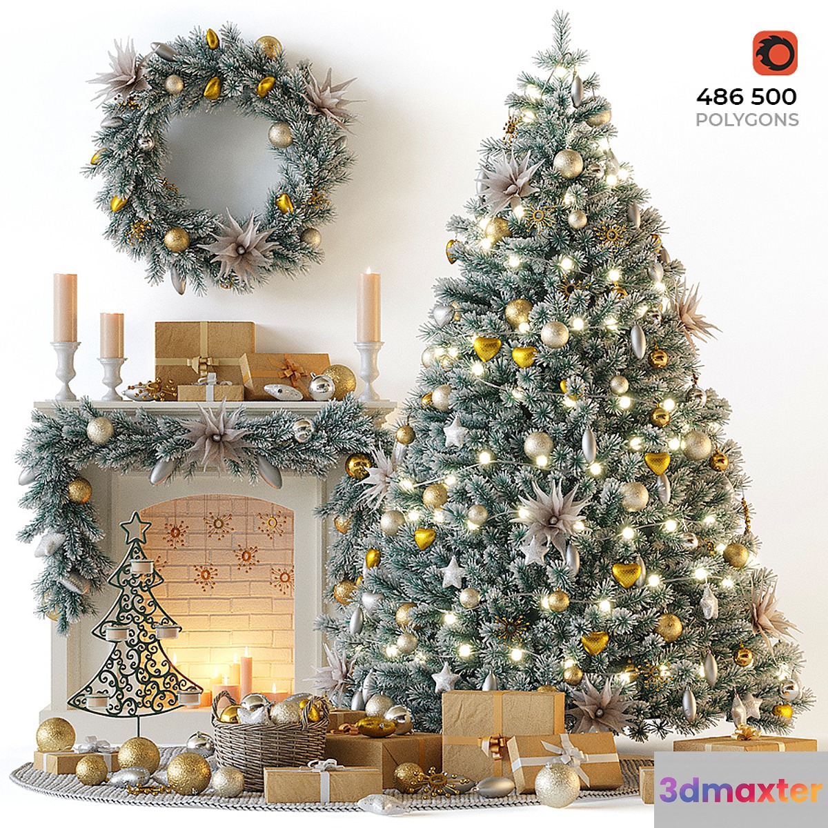 Christmas tree with fireplace 3D Max
