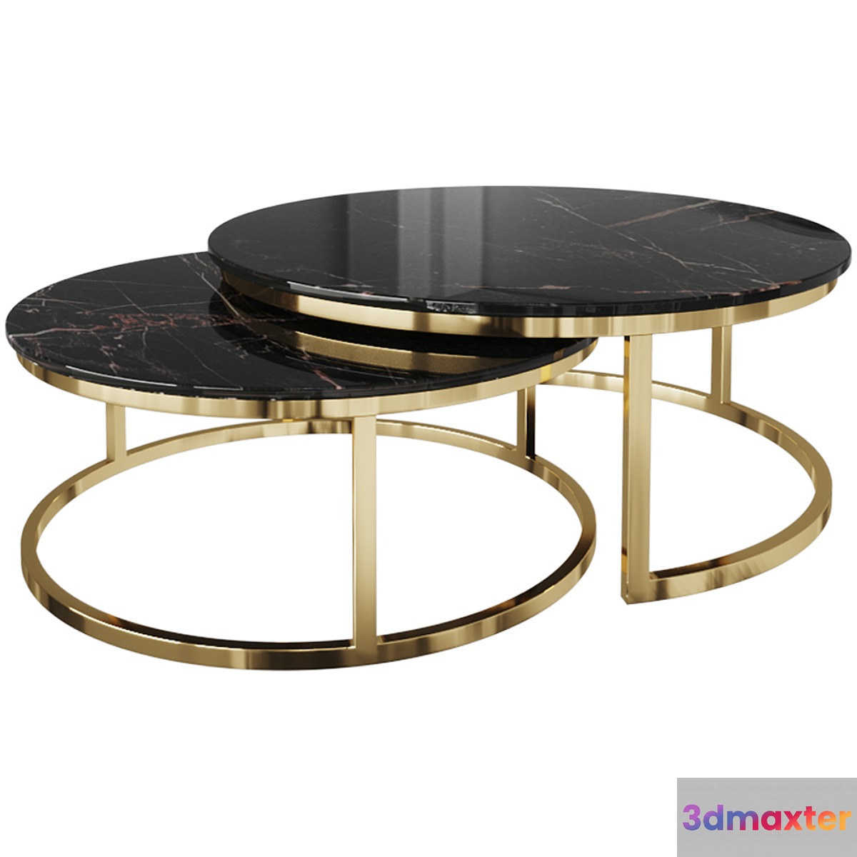 SET OF 2 COFFEE TABLES (ARTIFICIAL MARBLE _ GOLD) 3D Max
