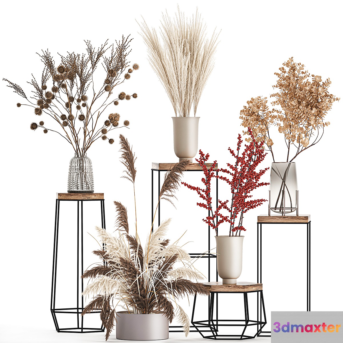 Bouquet set 212. Dried flower vase decor shelf branches thorns pampas grass