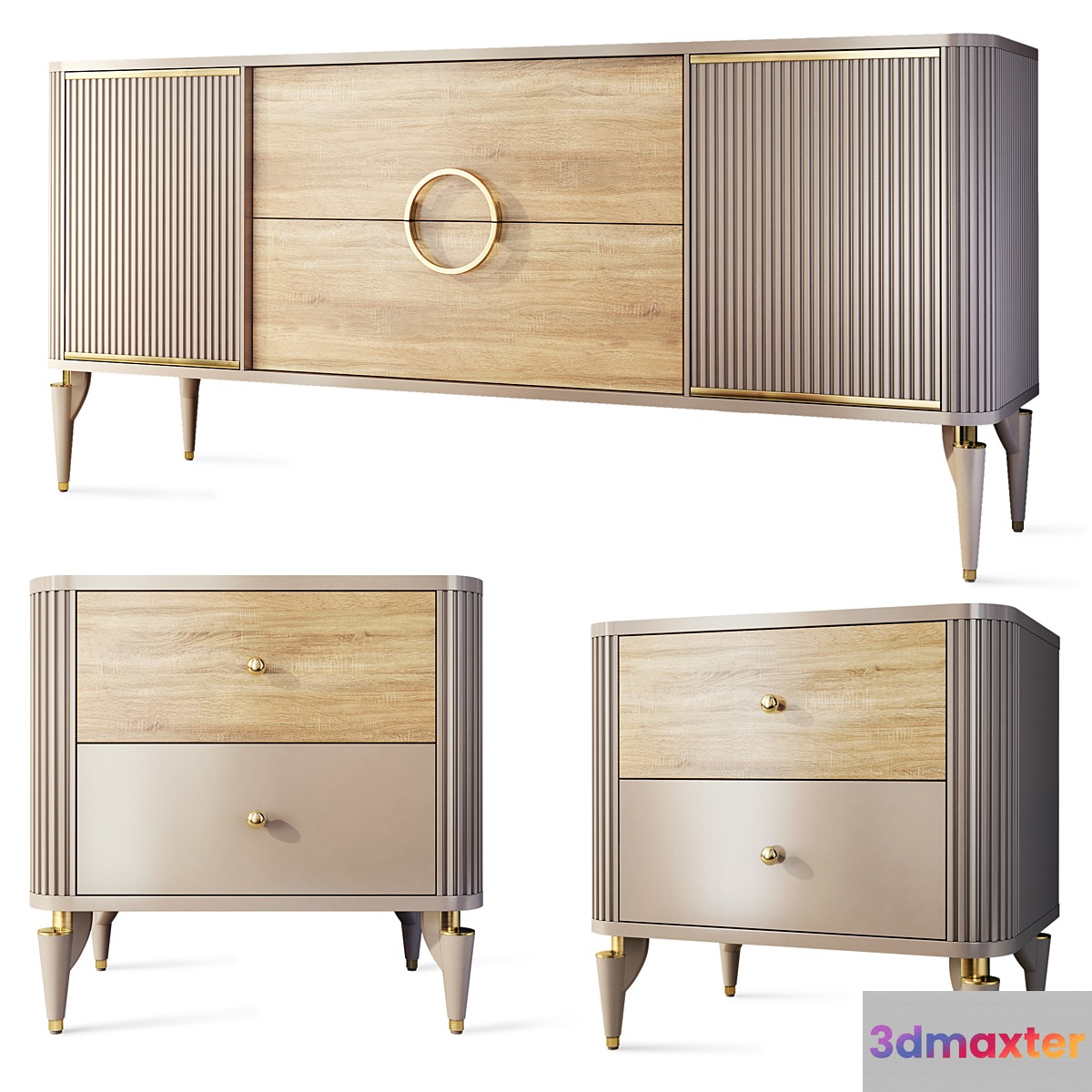 Chest of drawers and bedside table Art Deco Sanvito. Nightstand sideboard Bellona