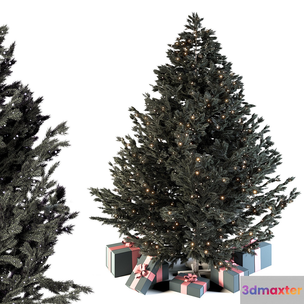 Dark christmas tree with boxes and garland 3D Max