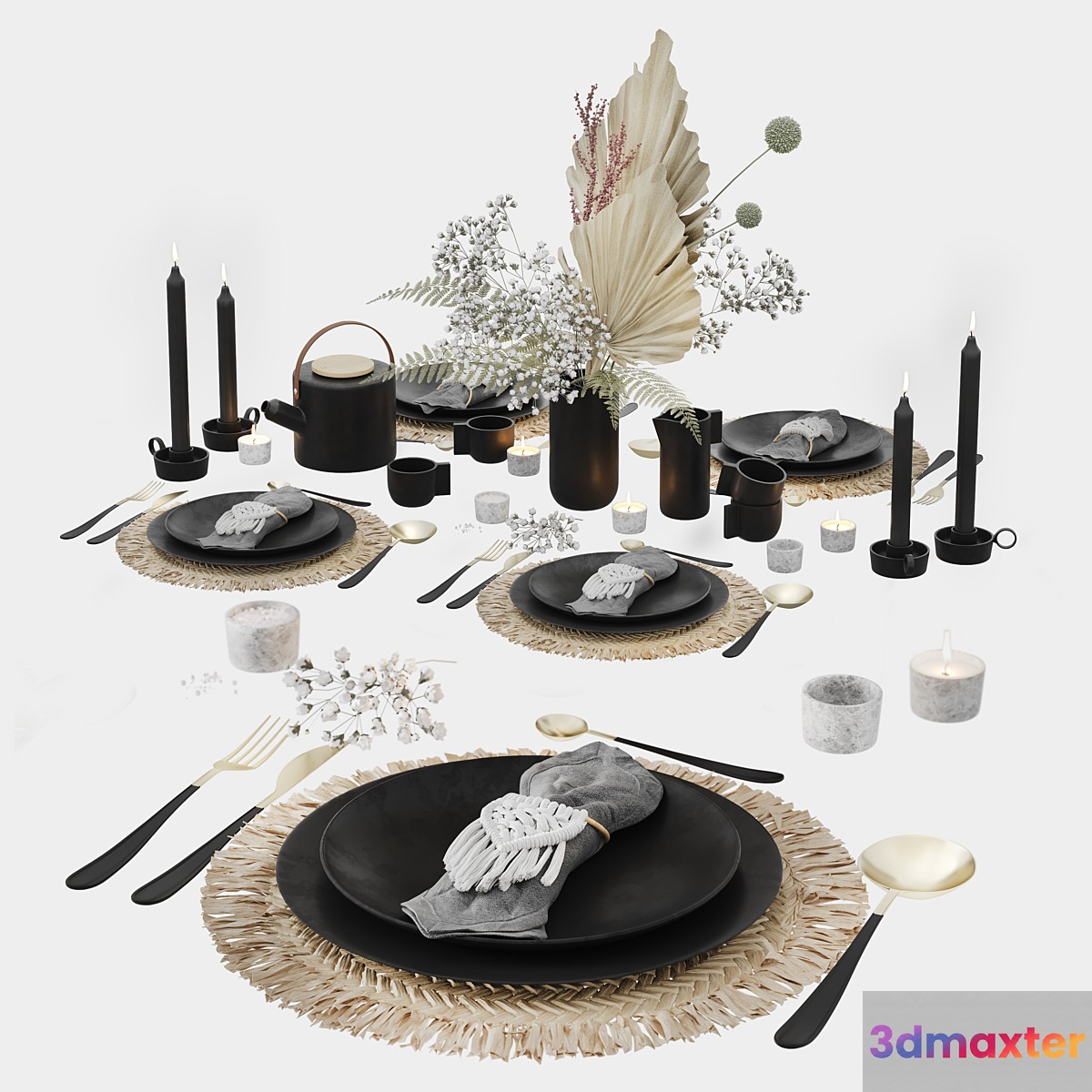 Table Set With Macrame and Dry Flowers - No.2