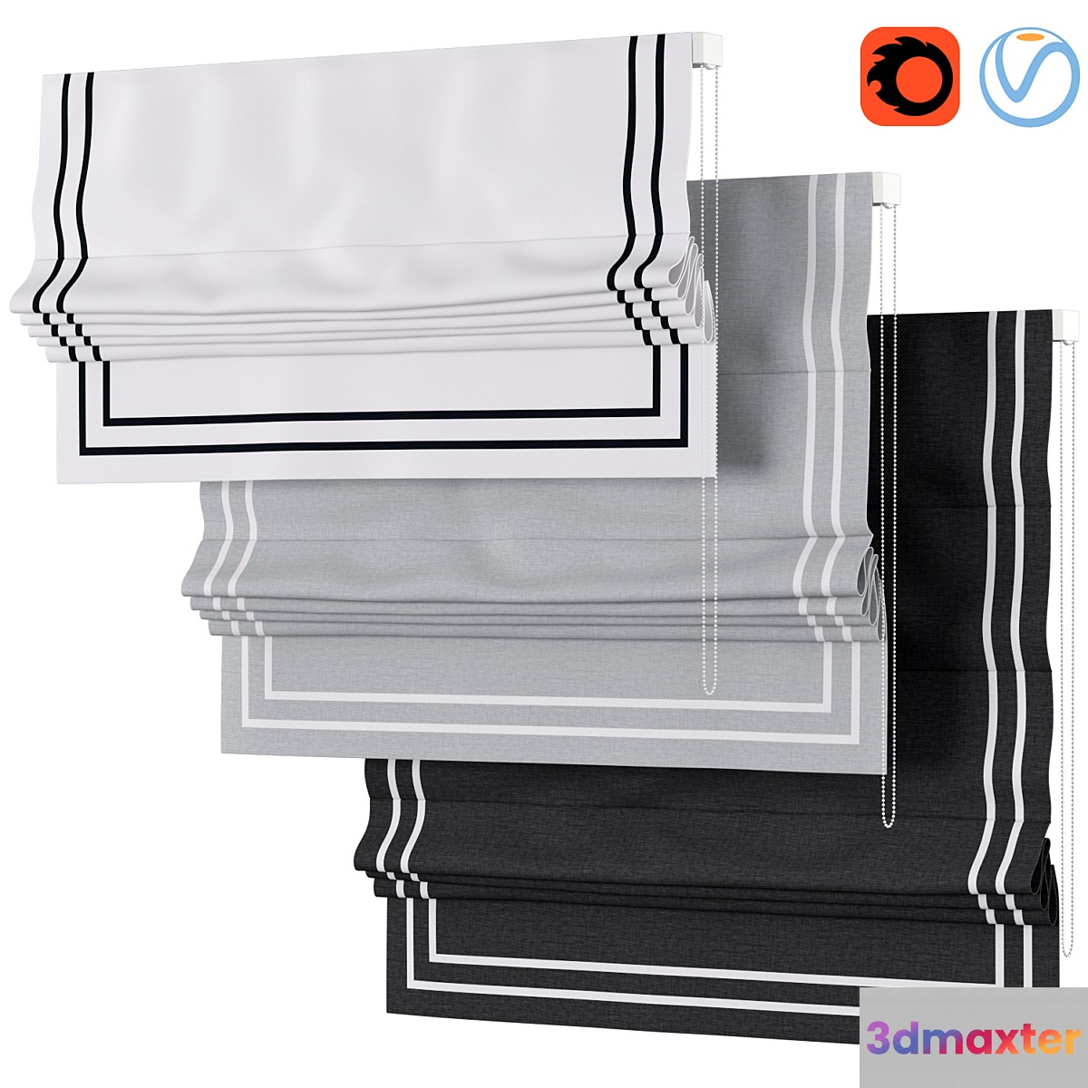 Roman Curtains 153 | Linen Blend Flat Roman Shades | Double ribbon 3D Max