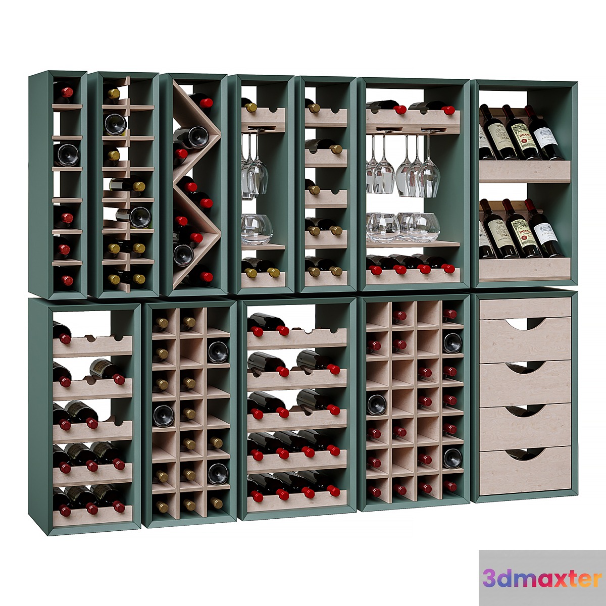 Wine sections for kitchen sets. 3D Max