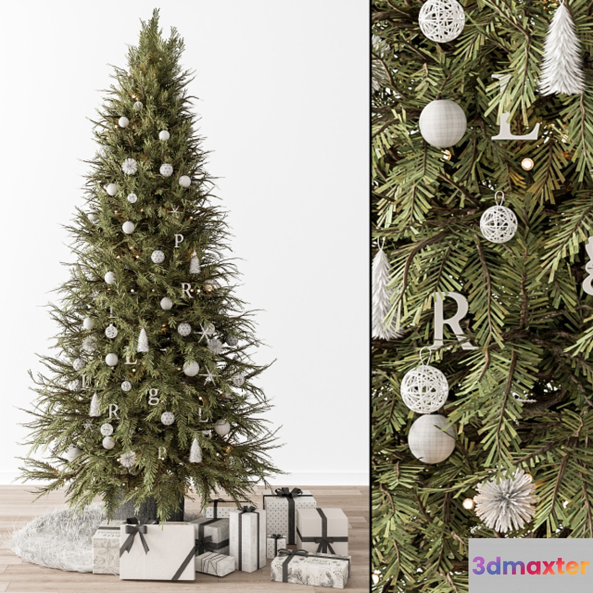 Christmas Decoration 33 - Christmas Green and White Tree with Gift - No.2