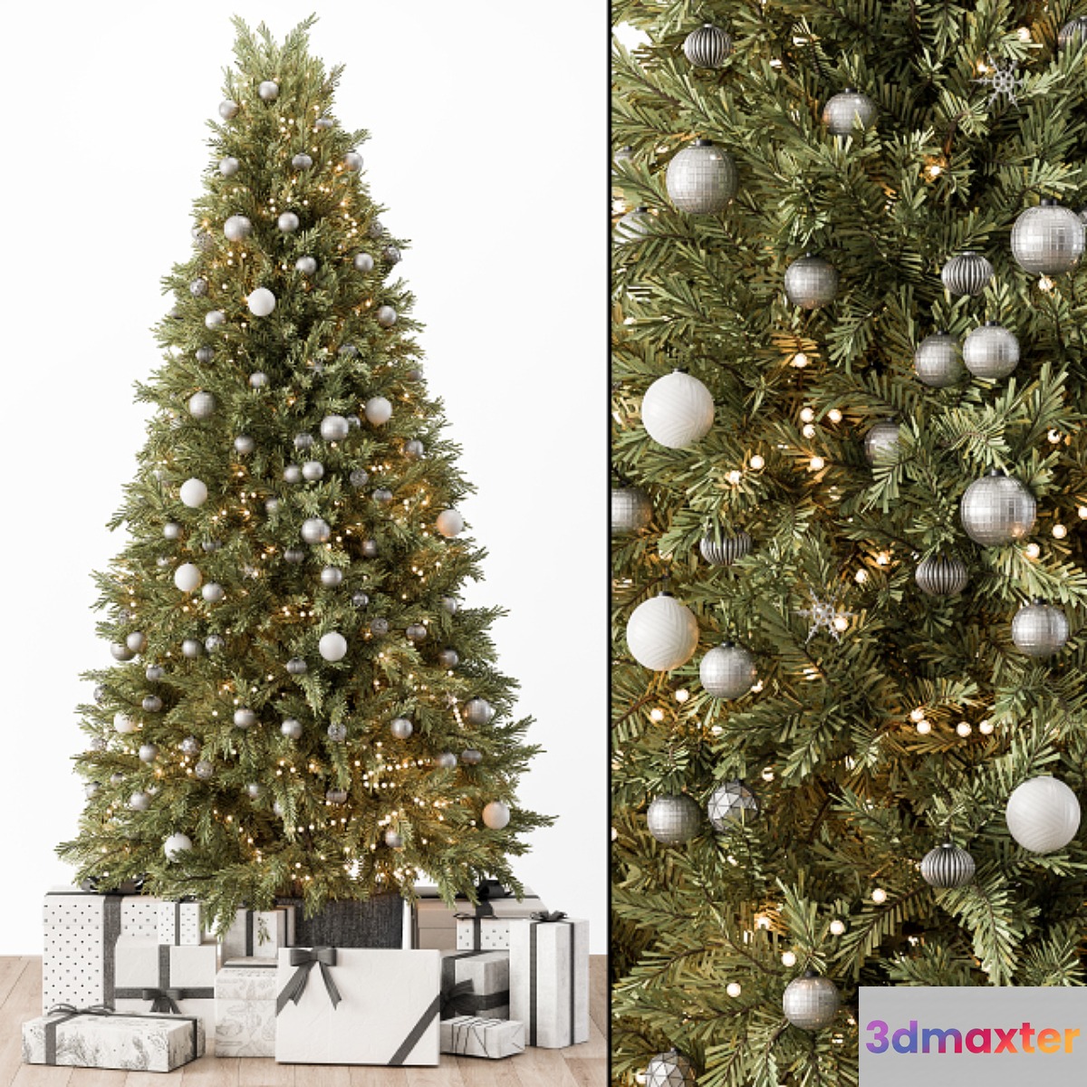 Christmas Decoration 36 - Christmas Silver and Green Tree with Gift 3D Max