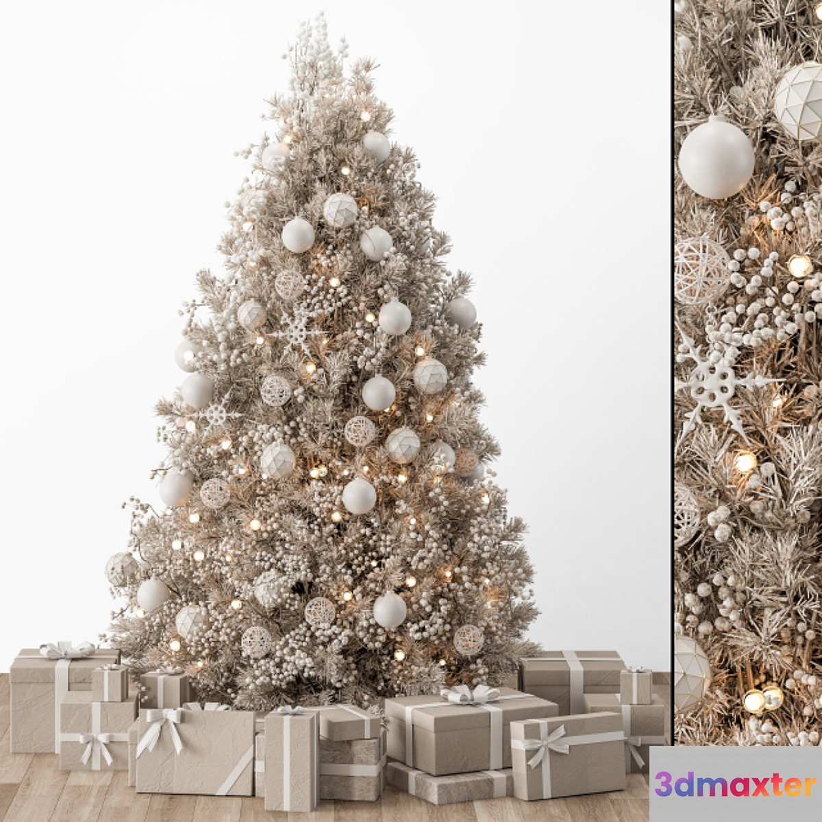 Christmas Decoration 34 - Christmas White and Cream Tree with Gift 3D Max