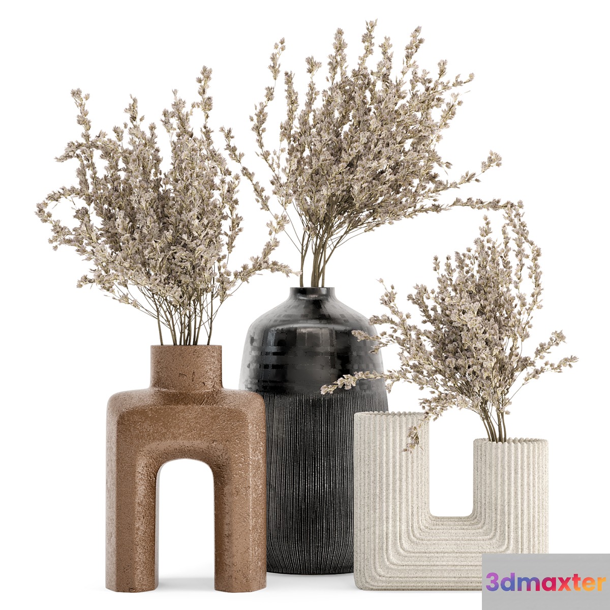 Dry Plants Bouquet Collaction In Concrete Pot - Set 358