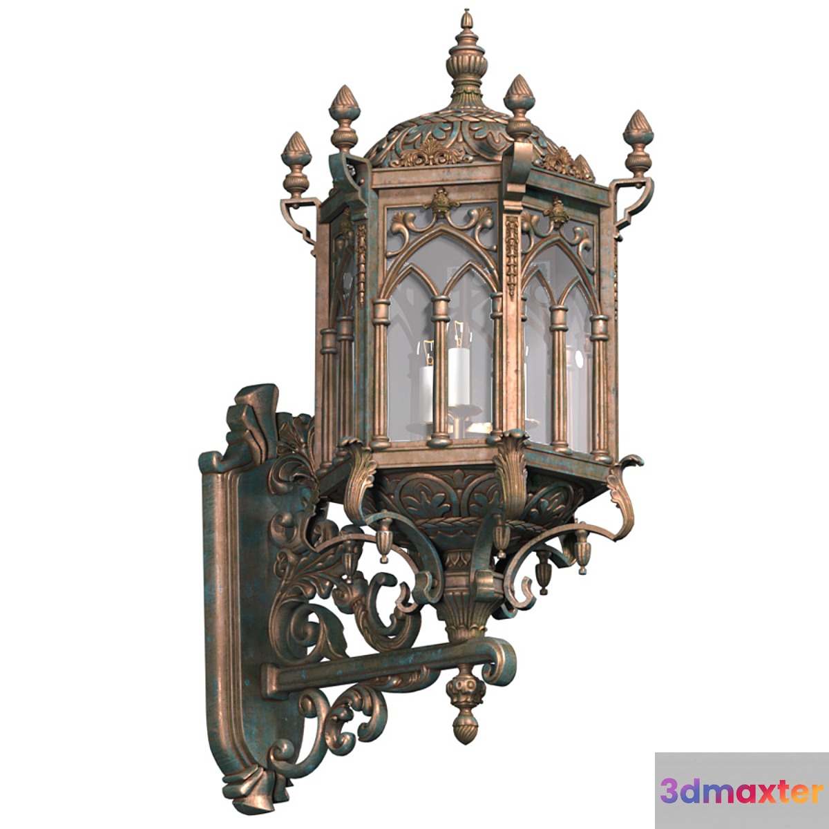 Copper outdoor wall Lantern lamp in oriental style. Arabic Streetlight Wall Lighted Copper Sconce 3D Max
