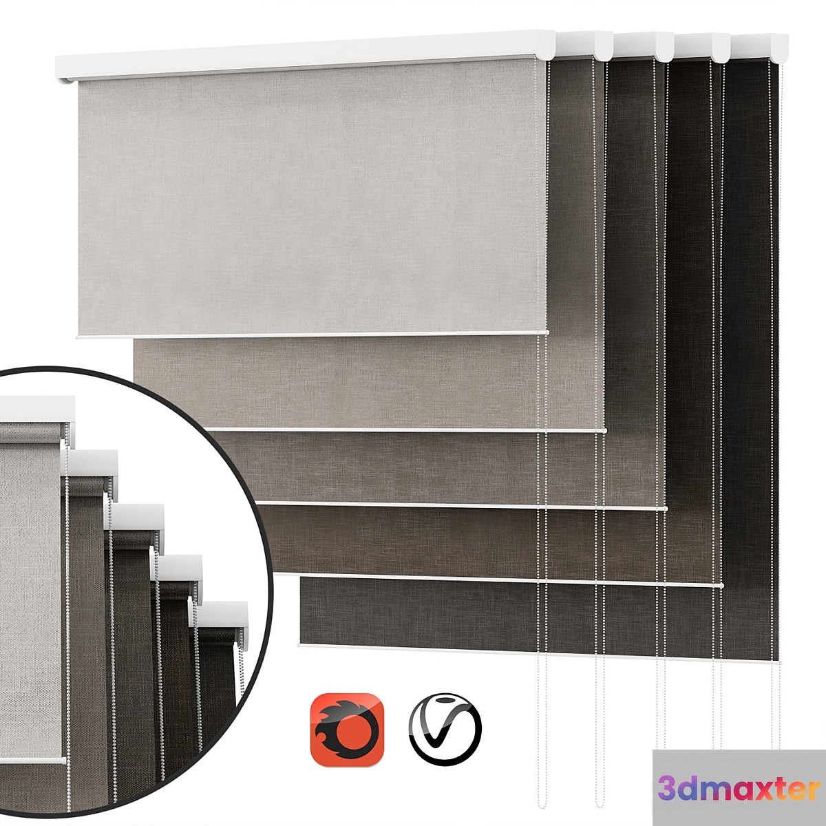 Roller blinds set 01 vray | corona