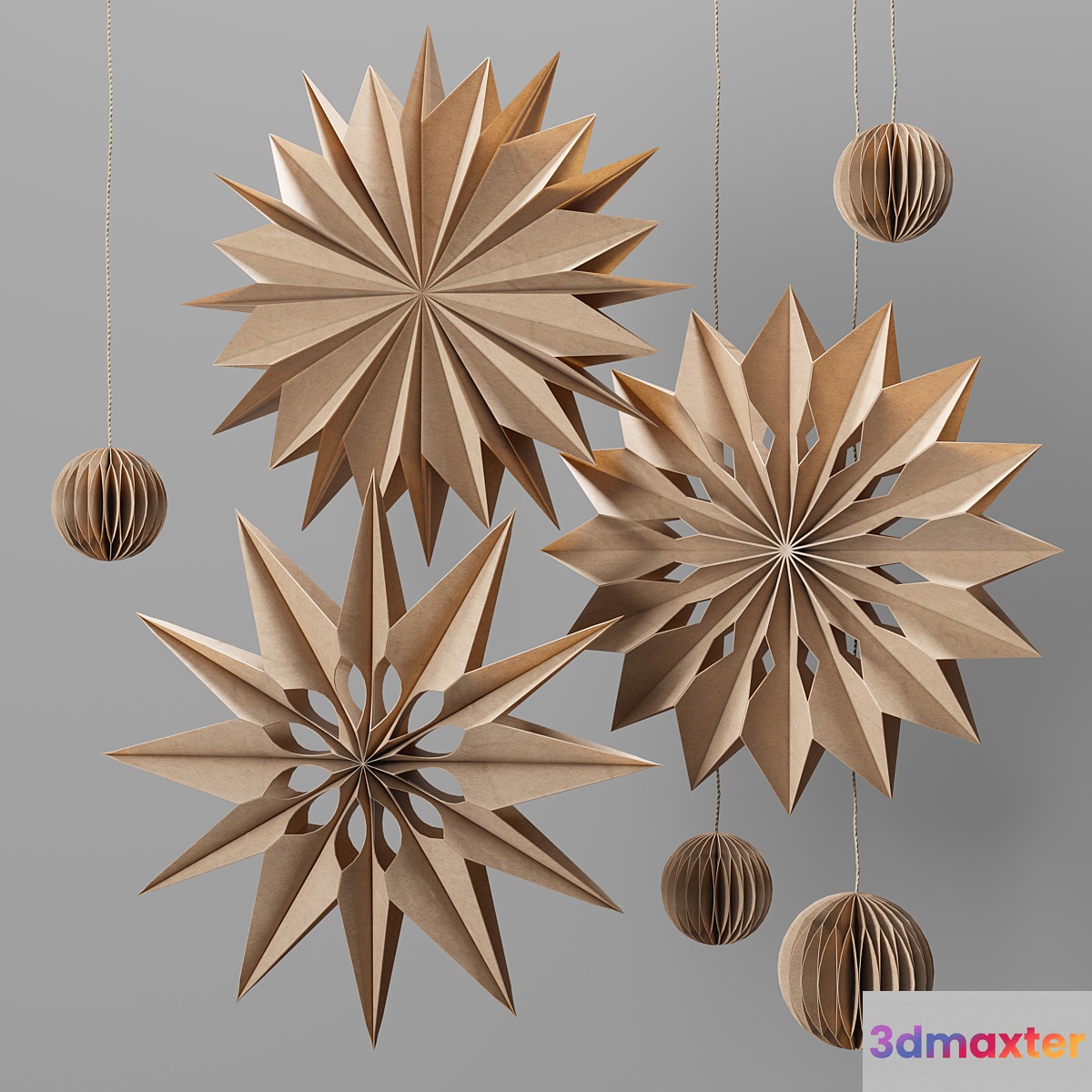 Christmas paper stars set 1 3D Max