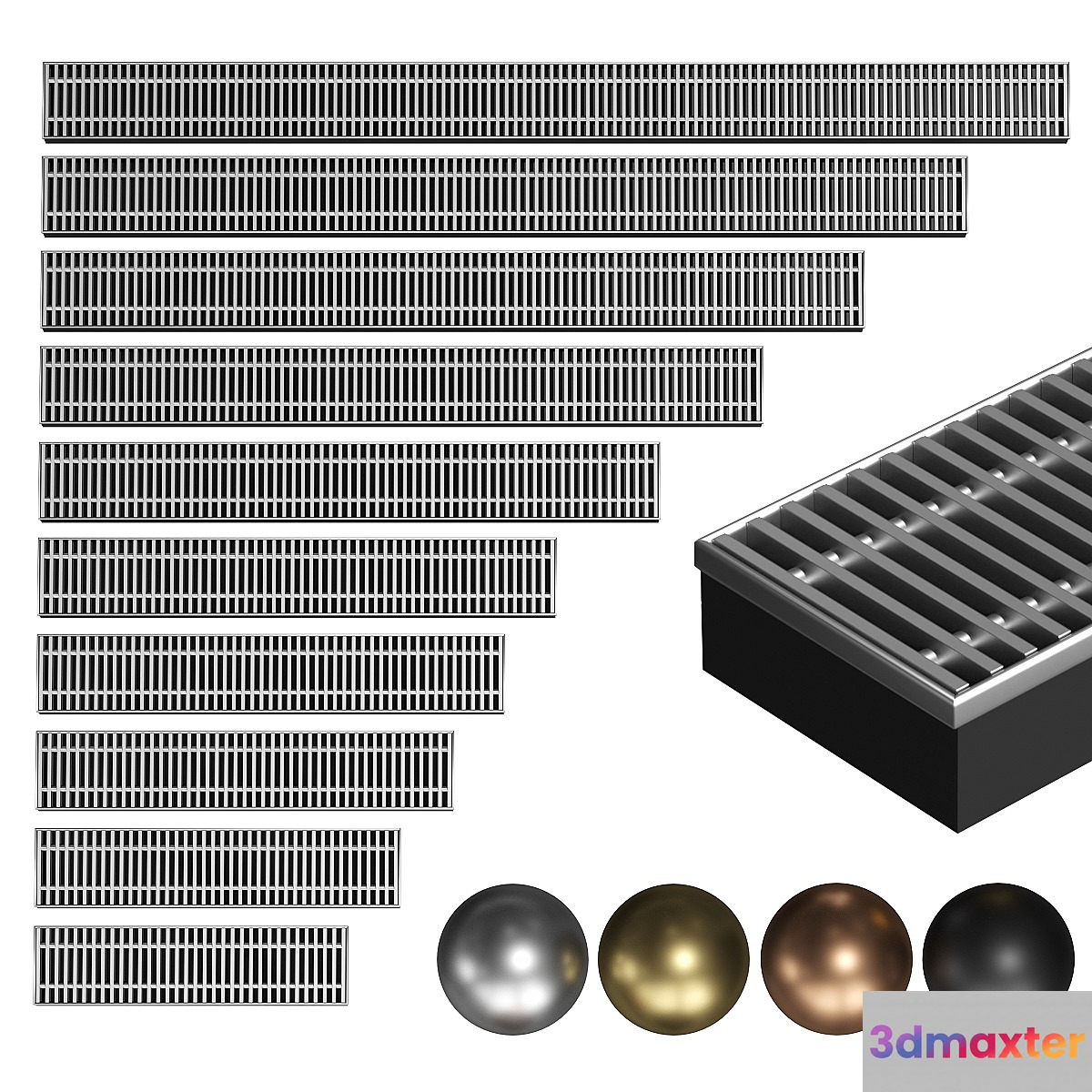 A set of water floor convectors. 600-2000mm. 4 colors