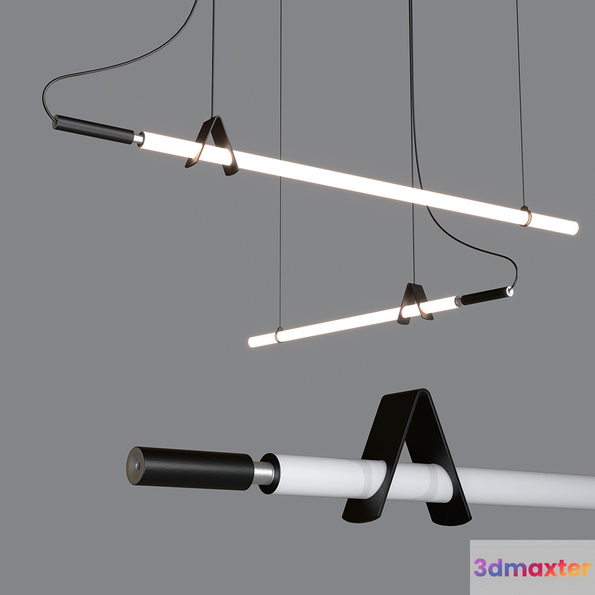 Linear minimalist style chandelier modern led strip light cafe bar lamp tube chandelier 3D Max