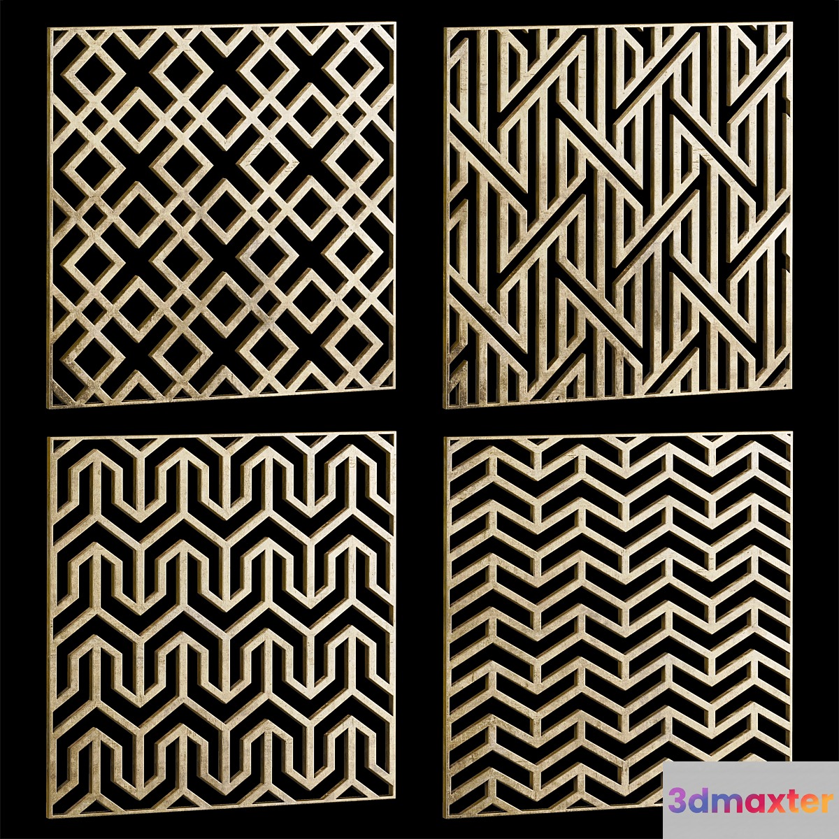 Set of square decorative panels 12 3D Max