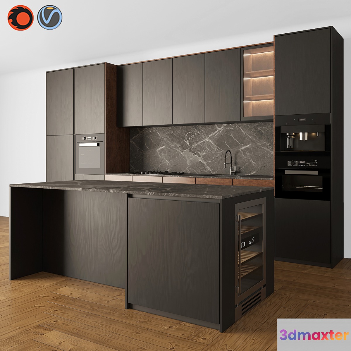 Kitchen Modern 05 Black & Wood