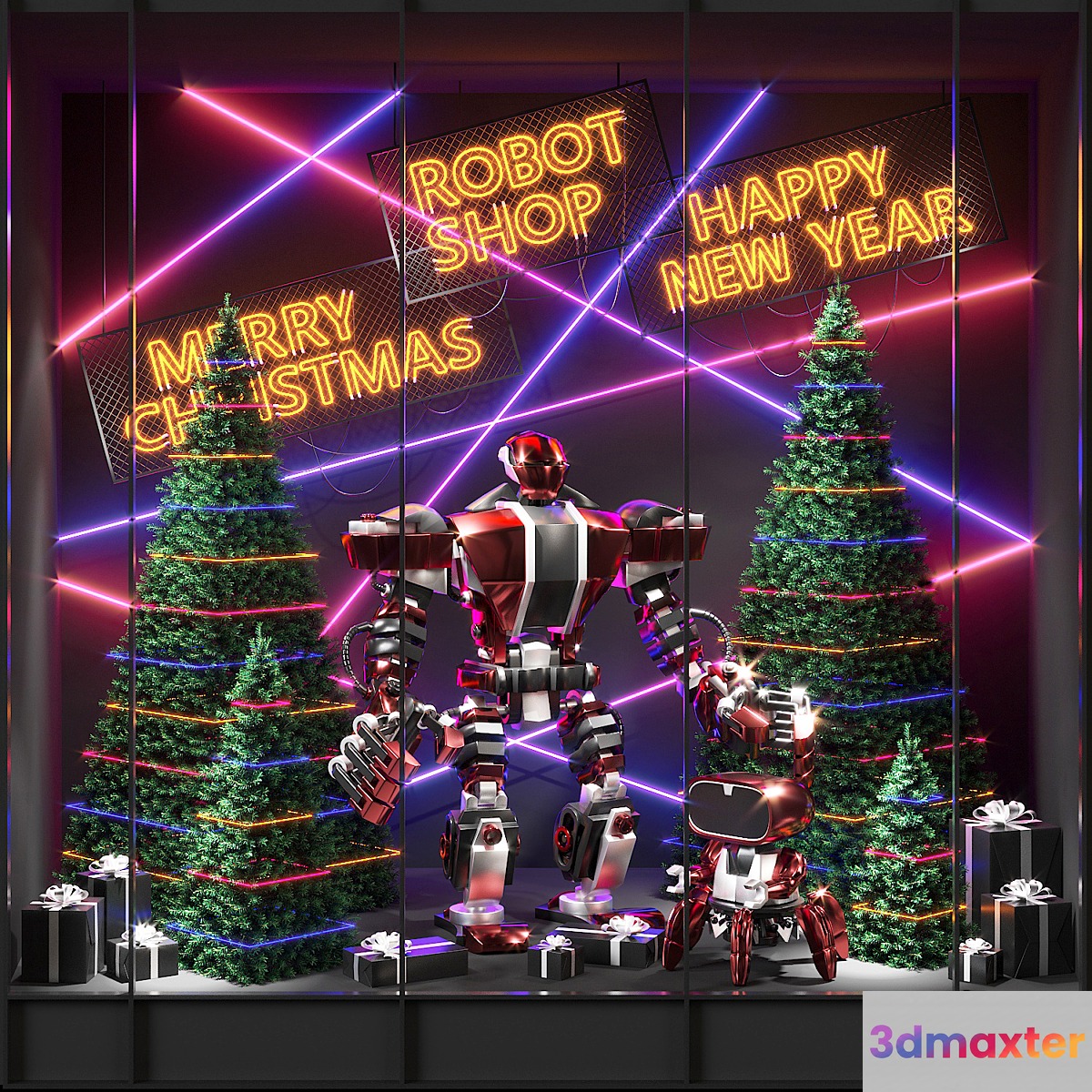 Shop window of robots