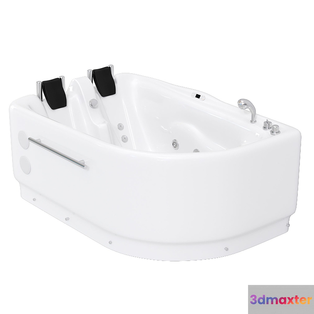 Right Corner Acrylic White Whirlpool Bathtub for Two 3D Max