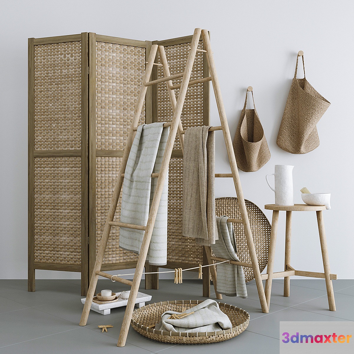Set with Folding screen baskets and decorative stairs