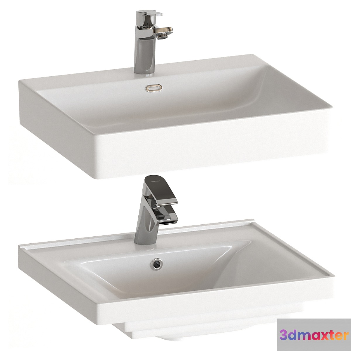Set of washbasins with mixers 3D Max