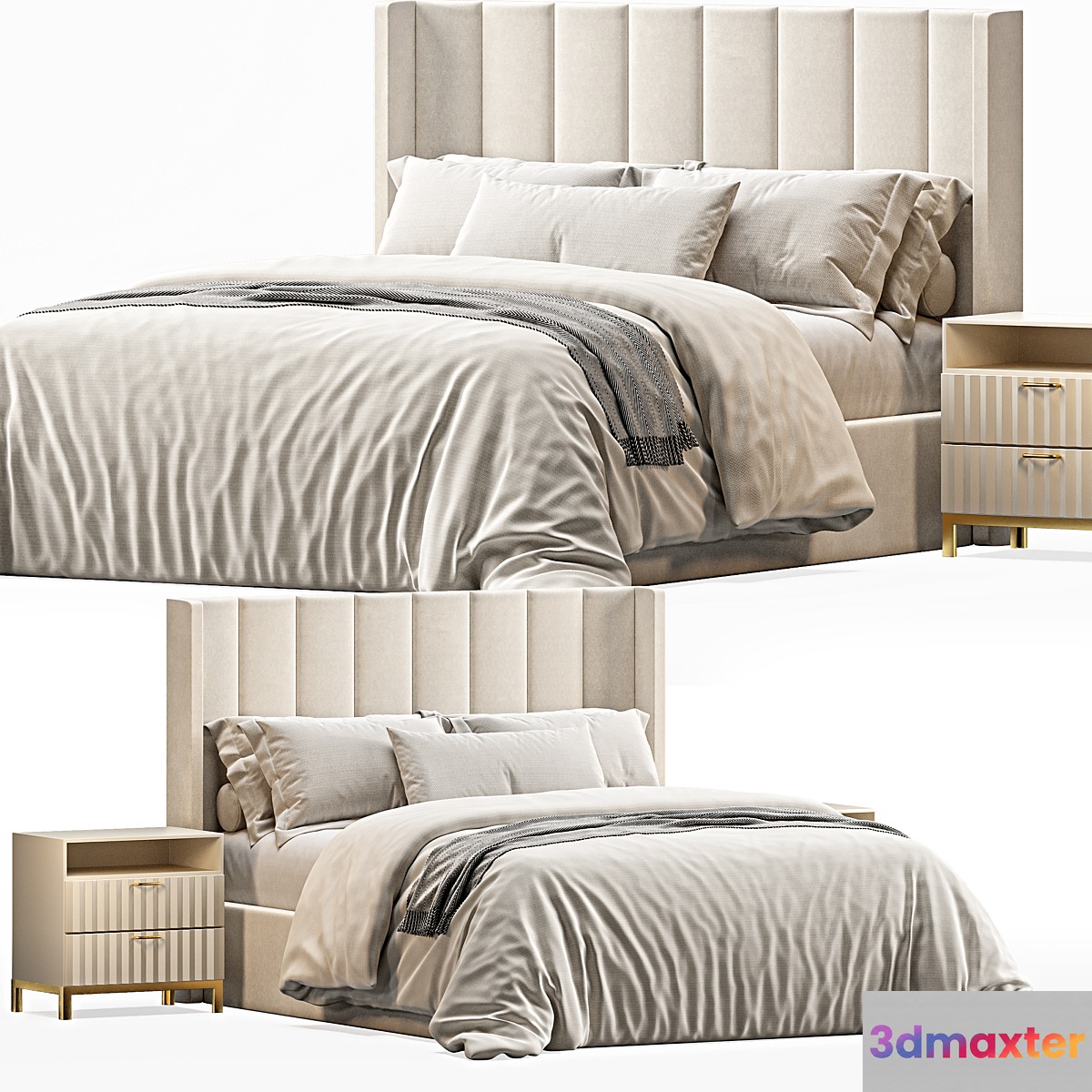 Emilie Upholstered Fabric Wing Headboard Bed - No.2