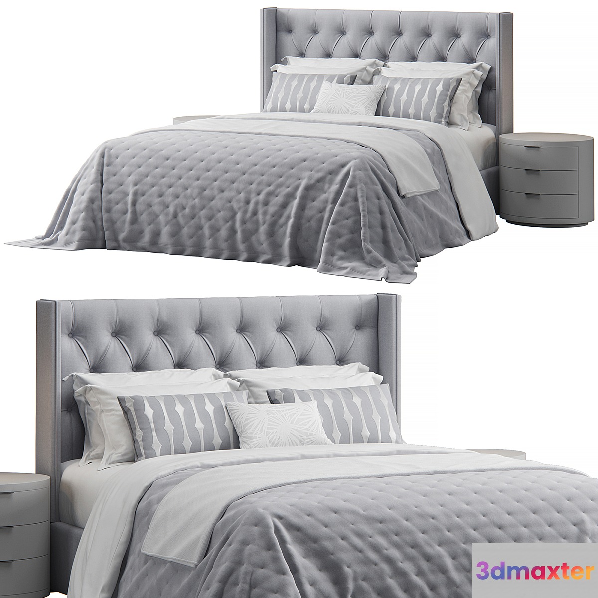 Queen tufted wing headboard bed