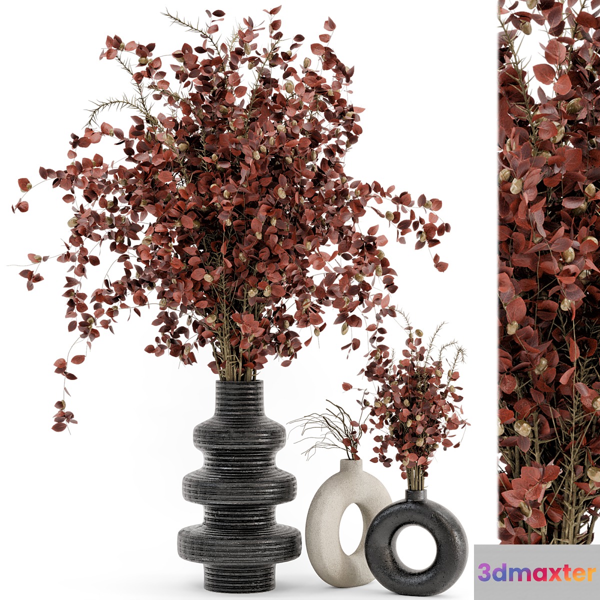 Indoor Dry Plants in rusty Concrete Pots - Set 509
