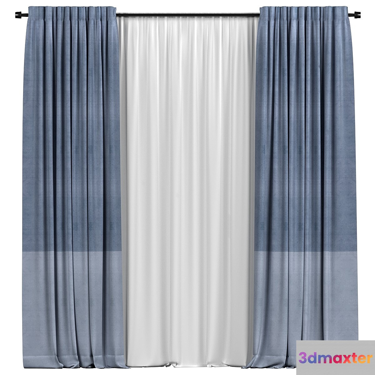 Curtains with tulle in two colors 3D Max