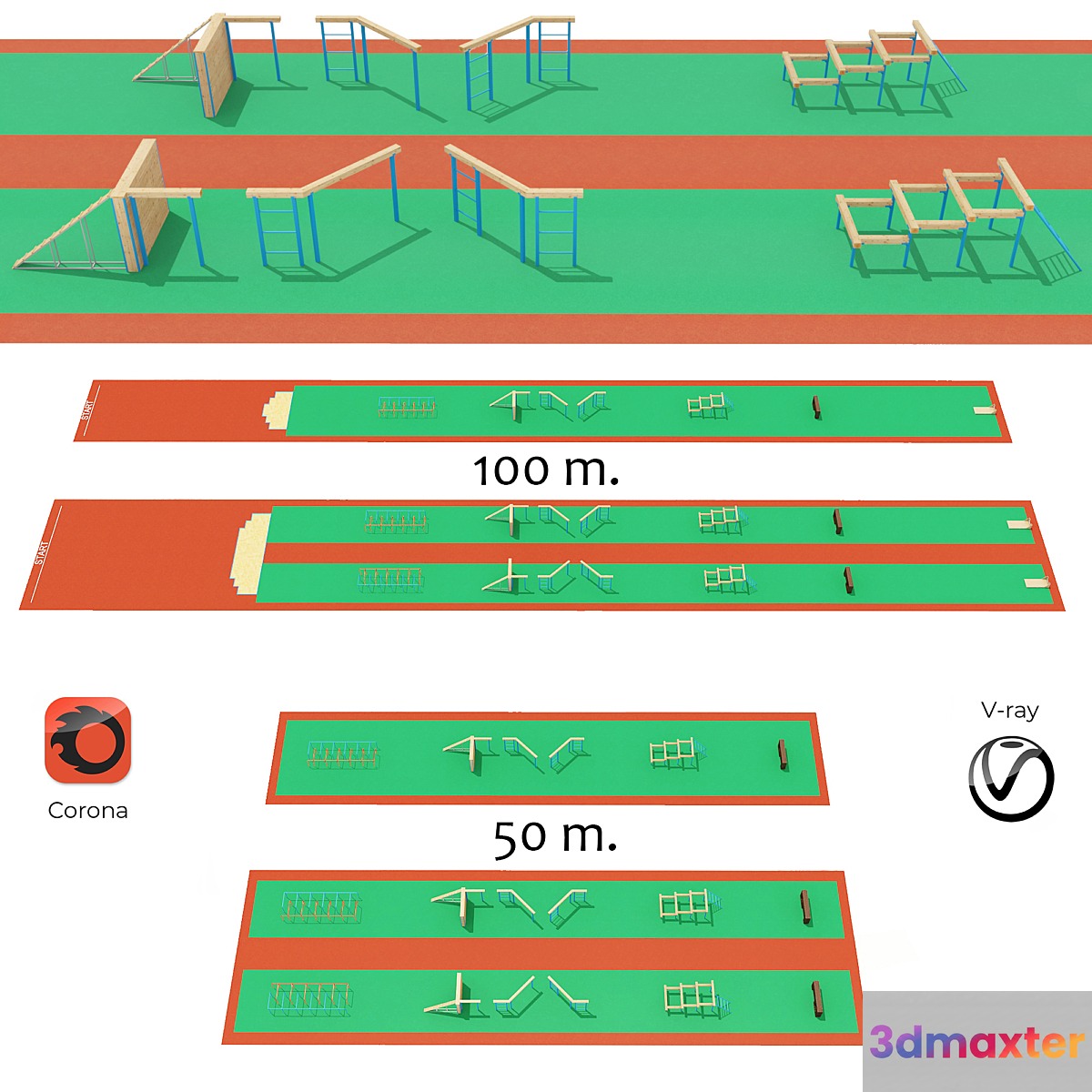 Obstacle course with rubber crumb coating
