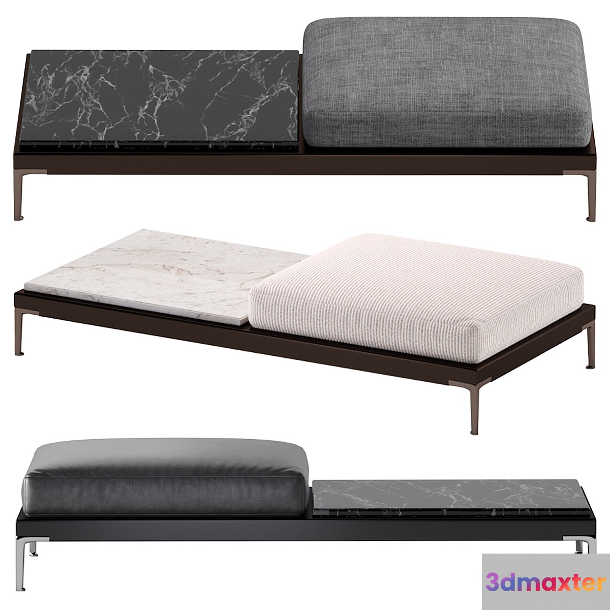 Minotti Patio Pouf 180 cm Fabric and Leather