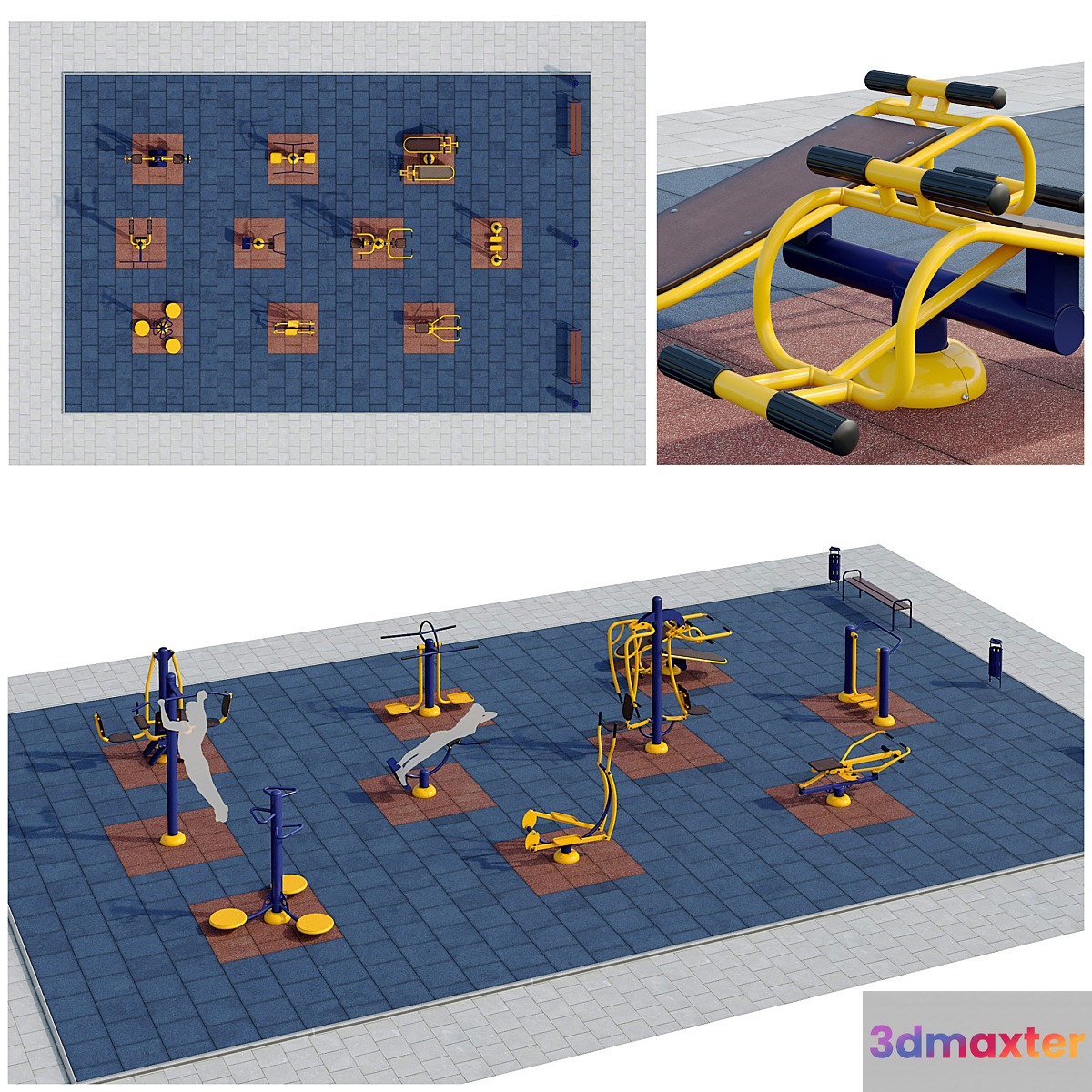 Sports ground with outdoor exercise trainers. Playground