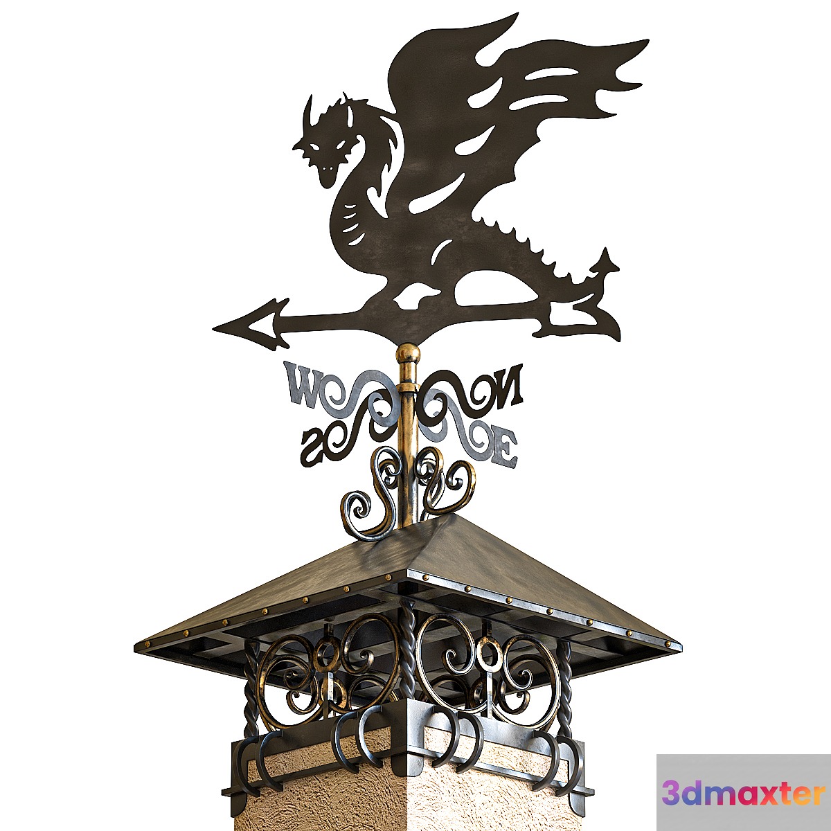 Chimney on a pipe with a weather vane 3D Max