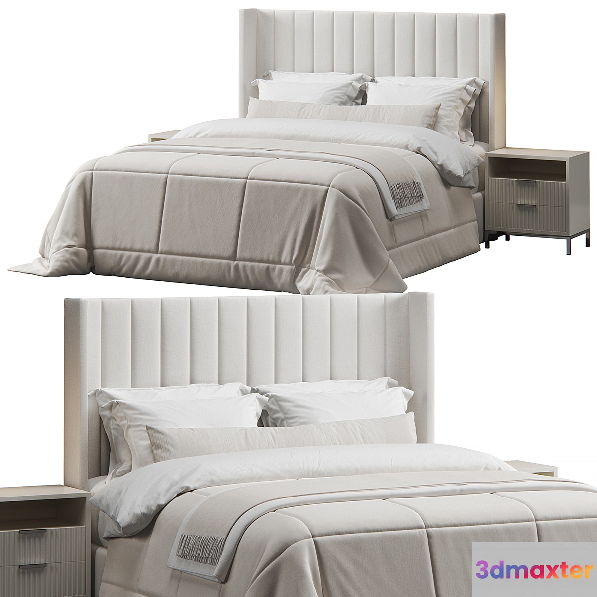 Striped Wingback Headboard Bed 3D Max