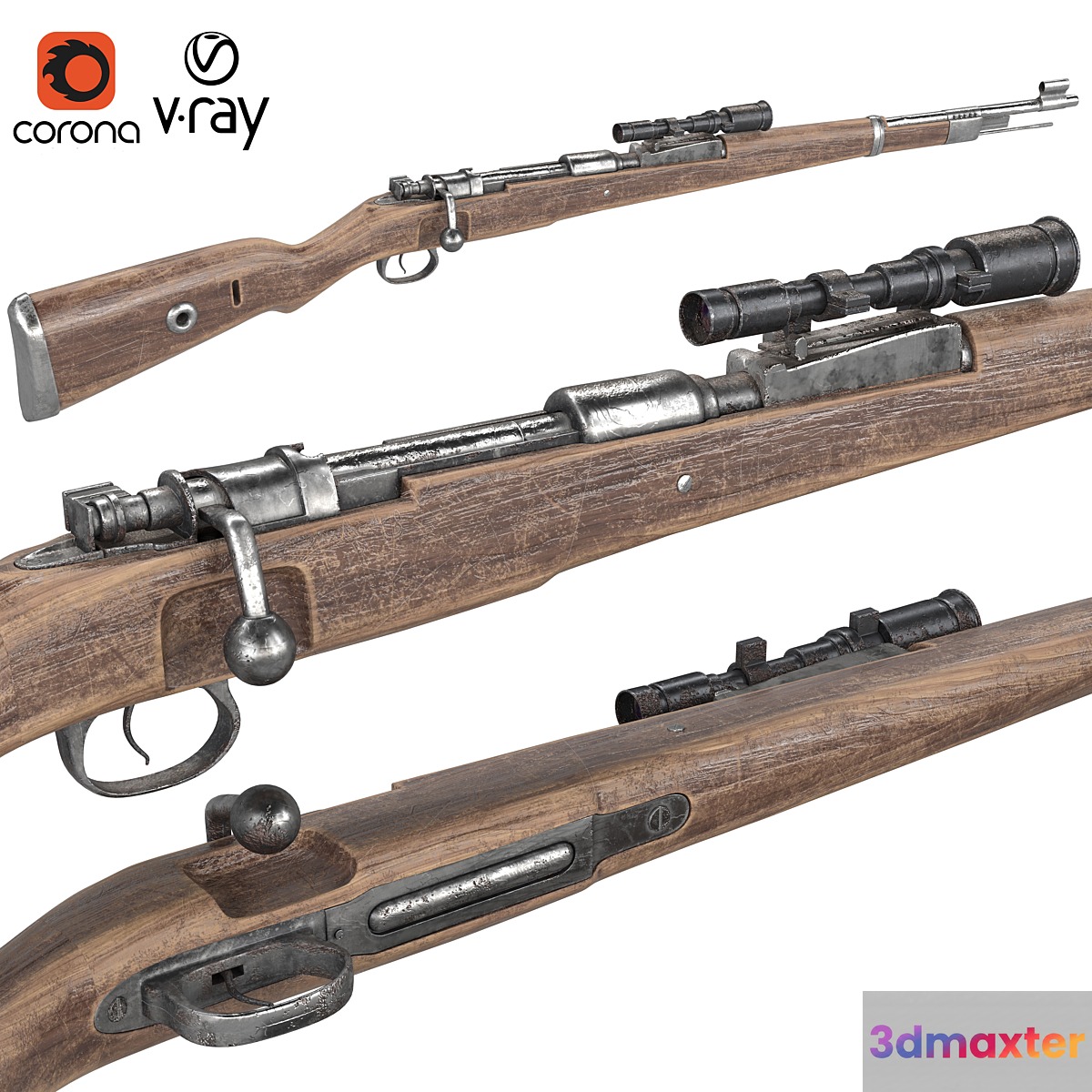 Old rifle gun 3D Max