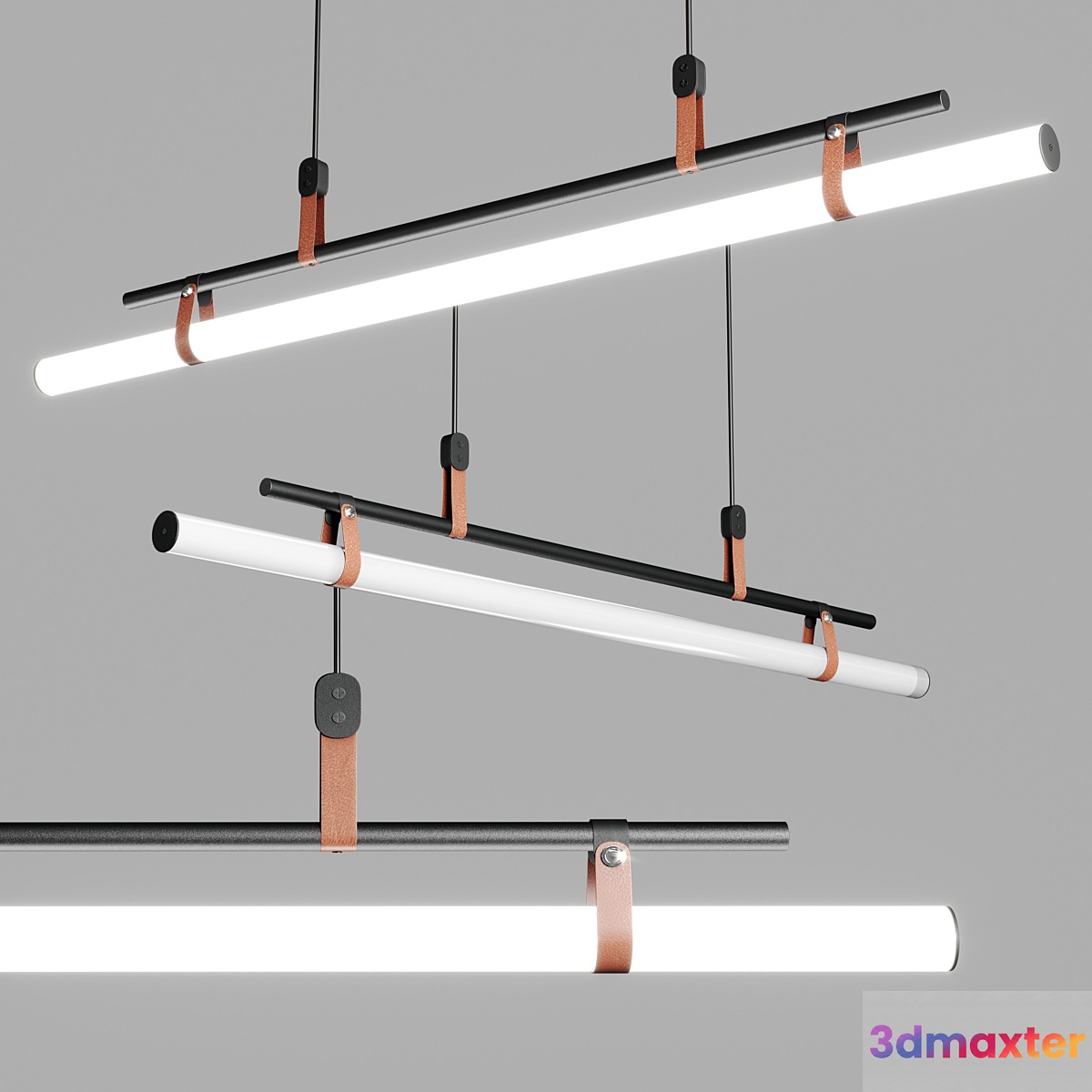Lucien Tube Chandelier - Leather pendant light - decorlyn 3D Max
