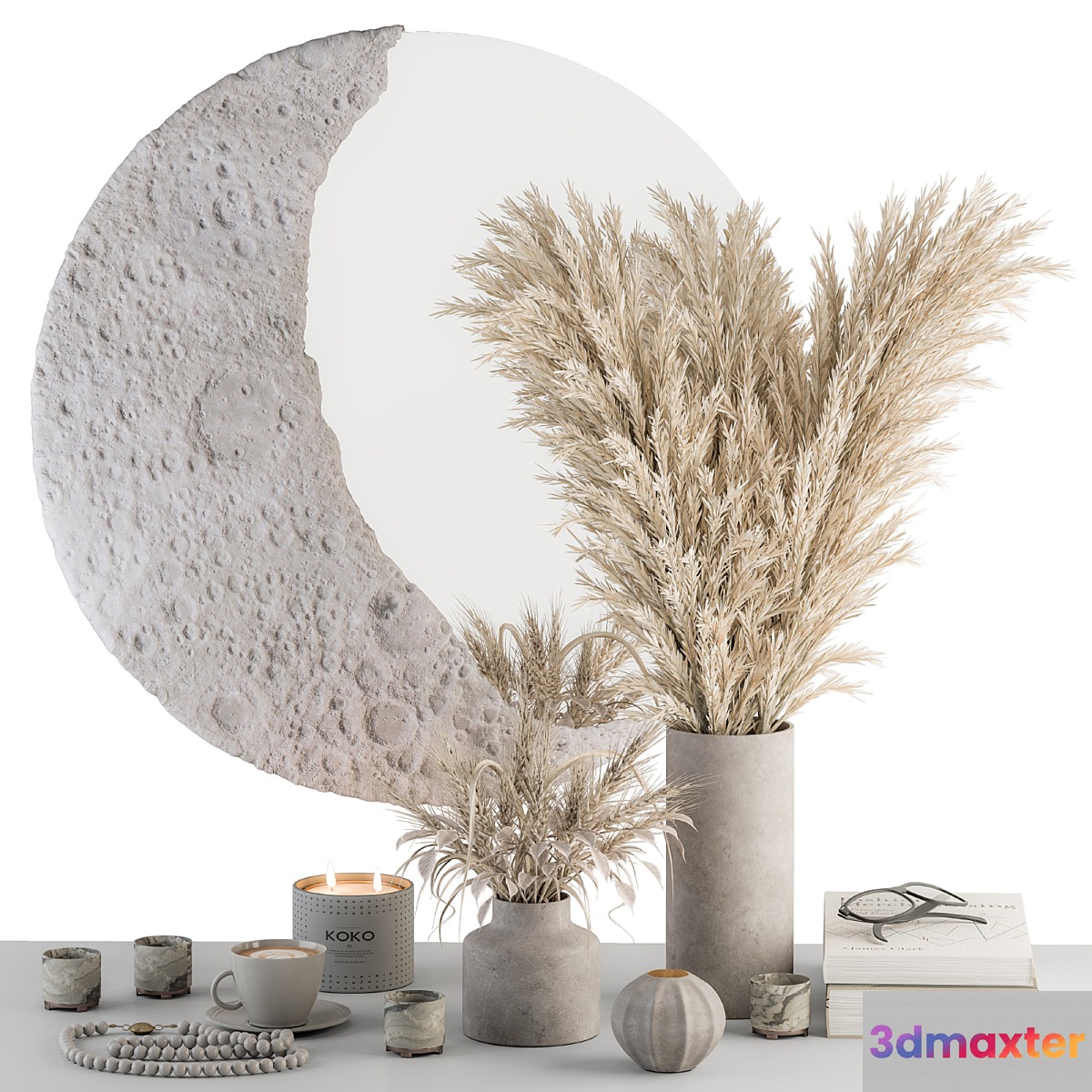 Decorative Set moon mirror with Dried Plant - Set 100