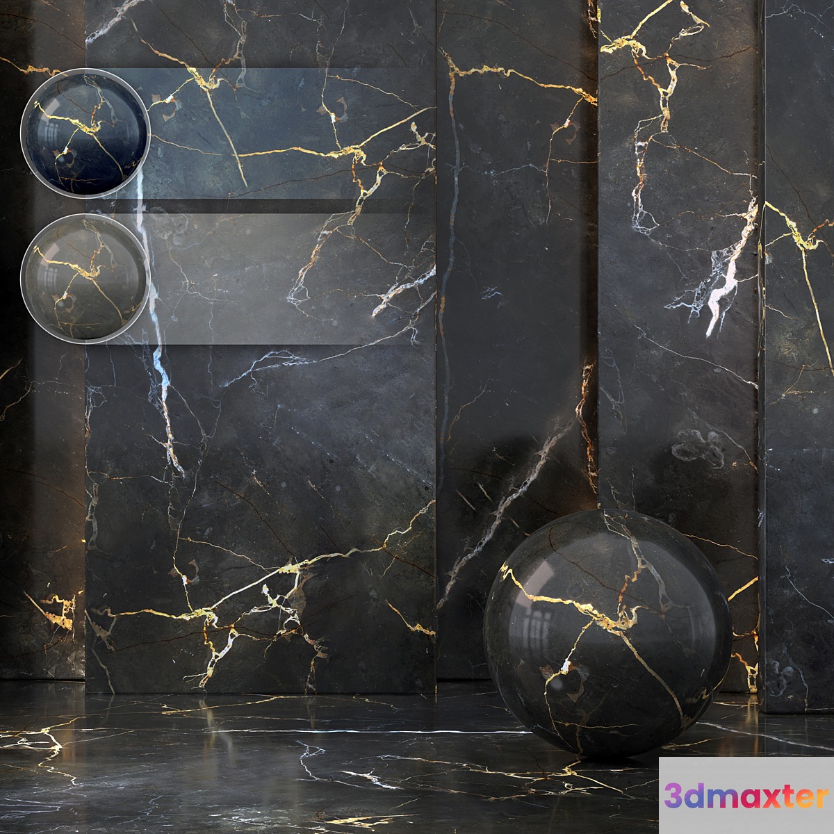 3 Imperial Gold Black Marble (Seamless - Tileable) 3D Max