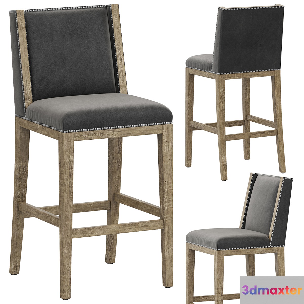 Restoration Hardware Ames Leather Armless Bar Stool 3D Max