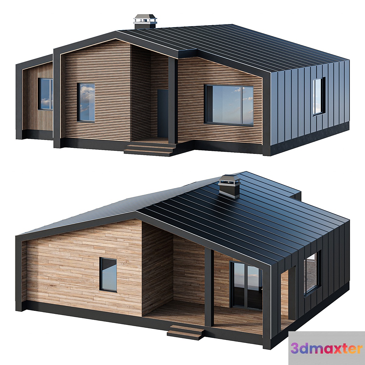 One-story barnhouse in two facade finishes