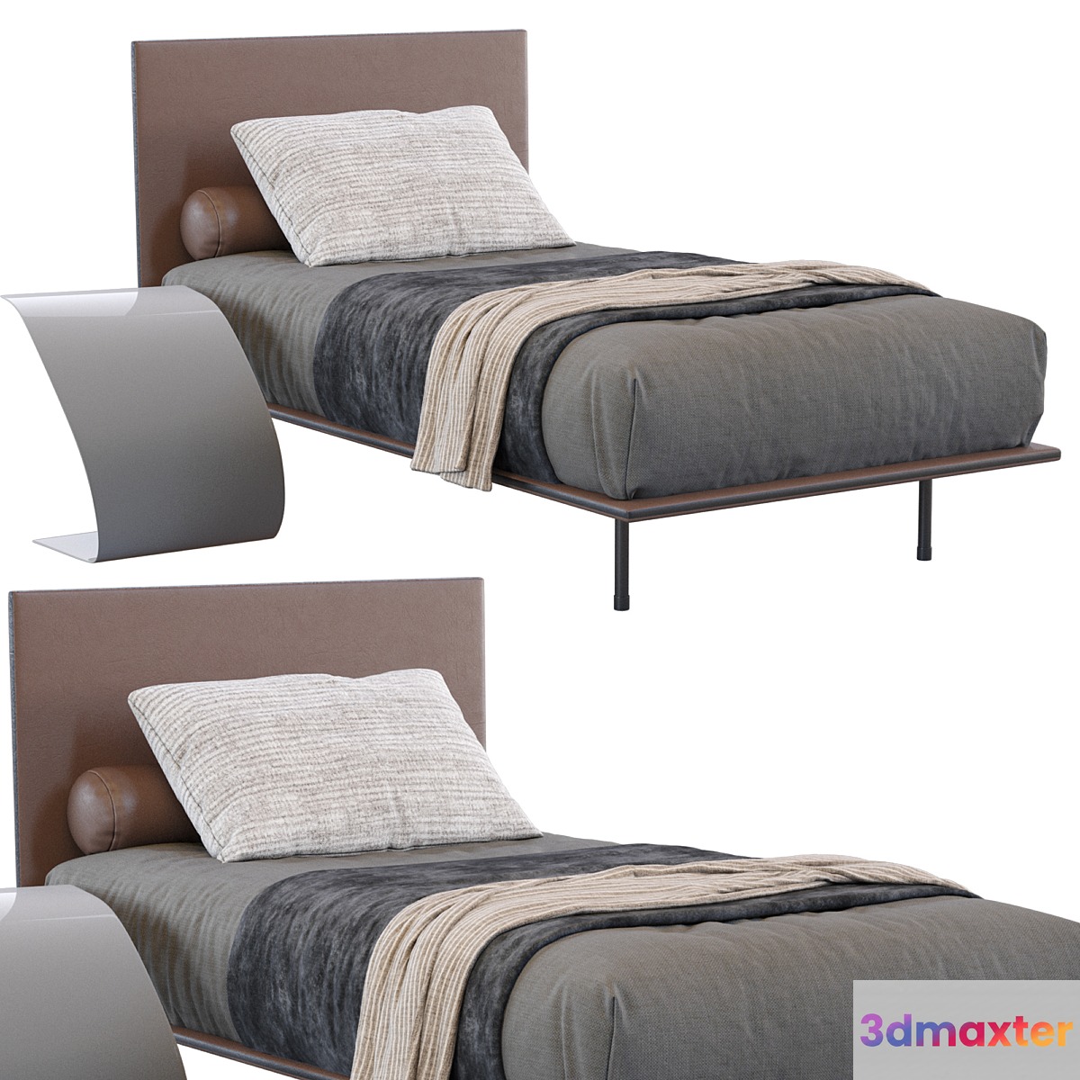 Leather Thin Single Bed By Bonaldo