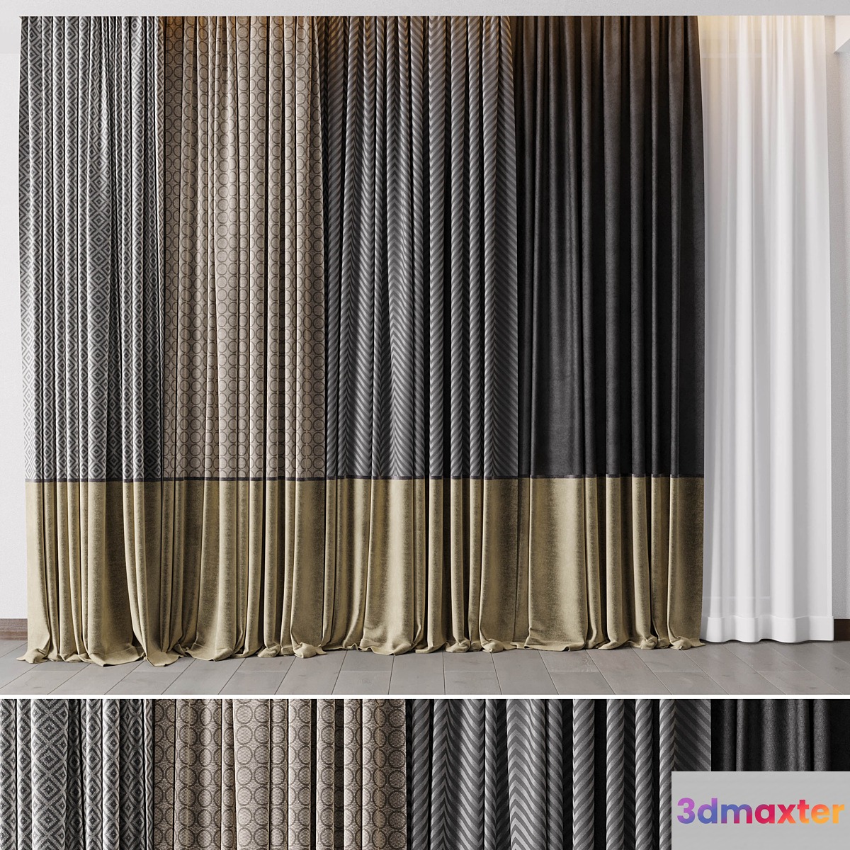 Hadi Gray & Gold Curtains 55 Soft Curtains and Linen Silk Fabric - No.2